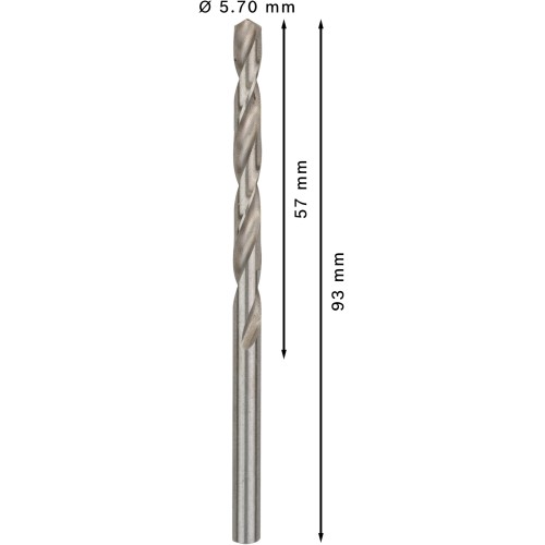 Broca helicoidal PRO Metal HSS-G, longitud estándar, 5,7 x 57 x 93 mm, 10 unidades