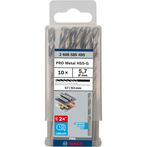 Broca helicoidal PRO Metal HSS-G, longitud estándar, 5,7 x 57 x 93 mm, 10 unidades
