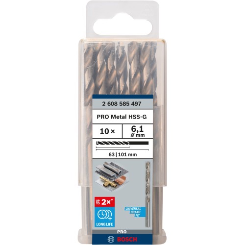 Broca helicoidal PRO Metal HSS-G, longitud estándar, 6,1 x 63 x 101 mm, 10 unidades