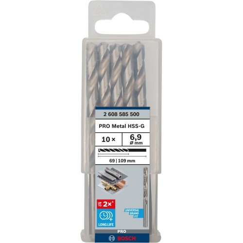 Broca helicoidal PRO Metal HSS-G, longitud estándar, 6,9 x 69 x 109 mm, 10 unidades