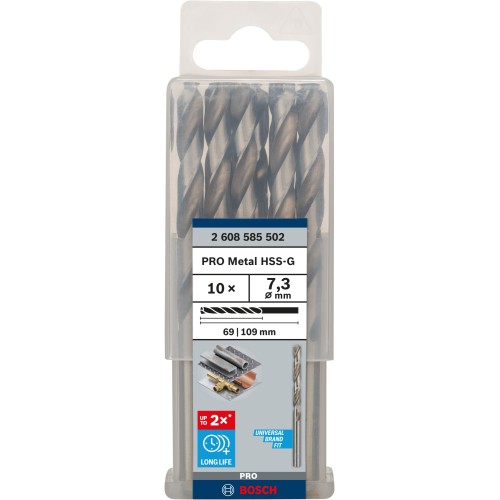 Broca helicoidal PRO Metal HSS-G, longitud estándar, 7,3 x 69 x 109 mm, 10 unidades