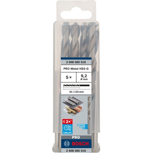 Broca helicoidal PRO Metal HSS-G, longitud estándar, 9,2 x 81 x 125 mm, 5 unidades