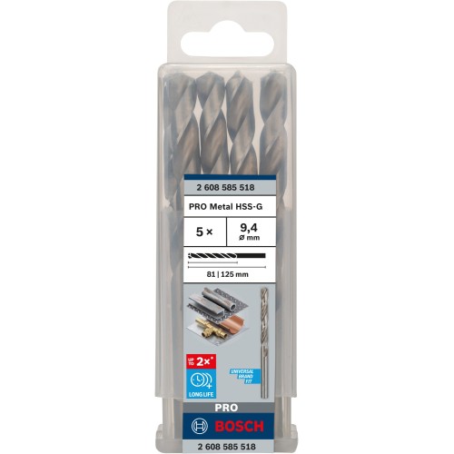 Broca helicoidal PRO Metal HSS-G, longitud estándar, 9,4 x 81 x 125 mm, 5 unidades