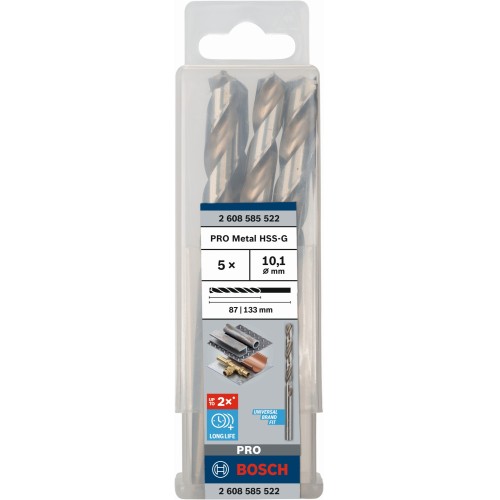 Broca helicoidal PRO Metal HSS-G, longitud estándar, 10,1 x 87 x 133 mm, 5 unidades