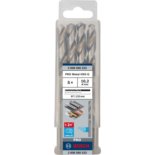 Broca helicoidal PRO Metal HSS-G, longitud estándar, 10,2 x 87 x 133 mm, 5 unidades