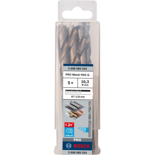 Broca helicoidal PRO Metal HSS-G, longitud estándar, 10,3 x 87 x 133 mm, 5 unidades