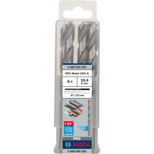 Broca helicoidal PRO Metal HSS-G, longitud estándar, 10,4 x 87 x 133 mm, 5 unidades