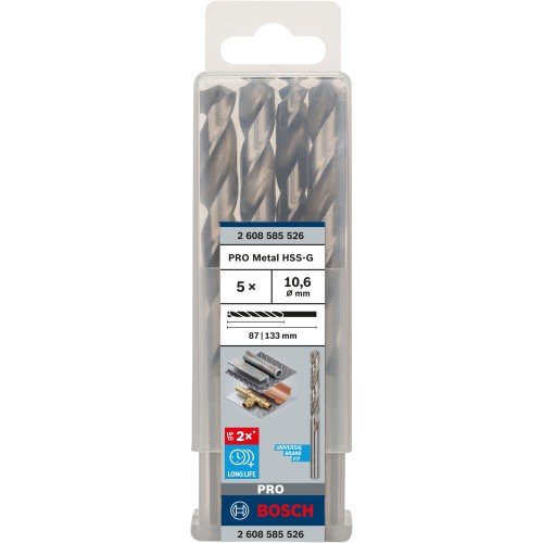 Broca helicoidal PRO Metal HSS-G, longitud estándar, 10,6 x 87 x 133 mm, 5 unidades