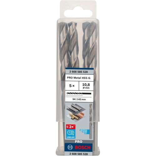 Broca helicoidal PRO Metal HSS-G, longitud estándar, 10,8 x 94 x 142 mm, 5 unidades