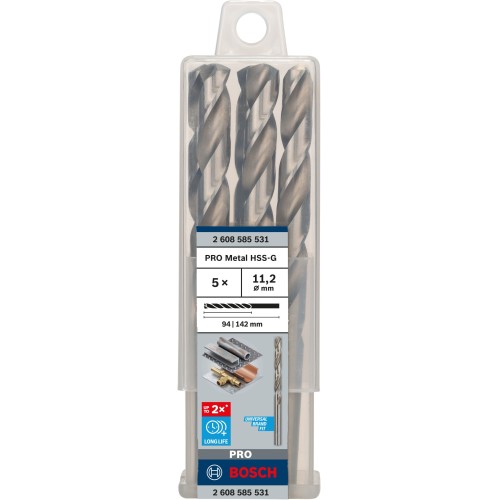 Broca helicoidal PRO Metal HSS-G, longitud estándar, 11,2 x 94 x 142 mm, 5 unidades