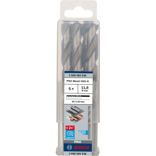 Broca helicoidal PRO Metal HSS-G, longitud estándar, 11,8 x 94 x 142 mm, 5 unidades