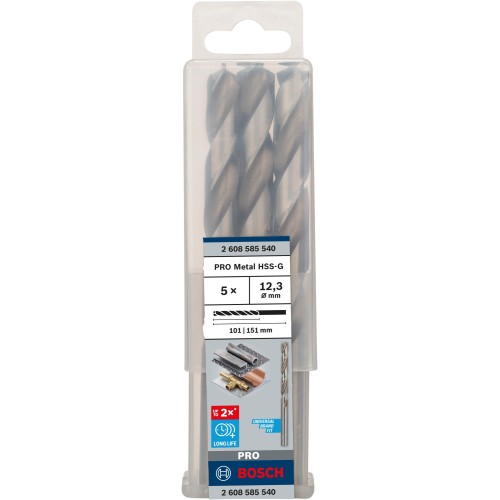 Broca helicoidal PRO Metal HSS-G, longitud estándar, 12,3 x 101 x 151 mm, 5 unidades