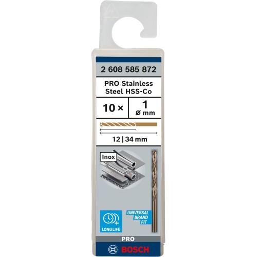 Broca helicoidal PRO Stainless Steel HSS-Co, 1 x 12 x 34 mm, 10 unidades