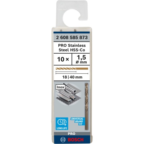 Broca helicoidal PRO Stainless Steel HSS-Co, 1 x 18 x 40 mm, 10 unidades