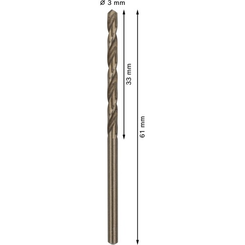 Broca helicoidal PRO Stainless Steel HSS-Co, 3 x 33 x 61 mm, 10 unidades