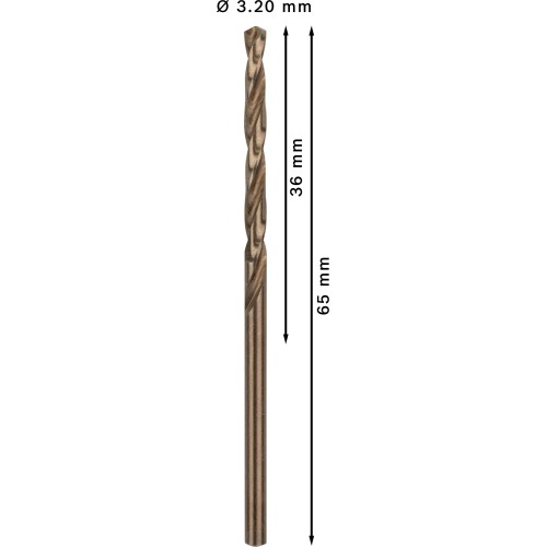 Broca helicoidal PRO Stainless Steel HSS-Co, 3,2 x 36 x 65 mm, 10 unidades