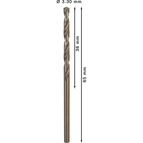 Broca helicoidal PRO Stainless Steel HSS-Co, 3,3 x 36 x 65 mm, 10 unidades