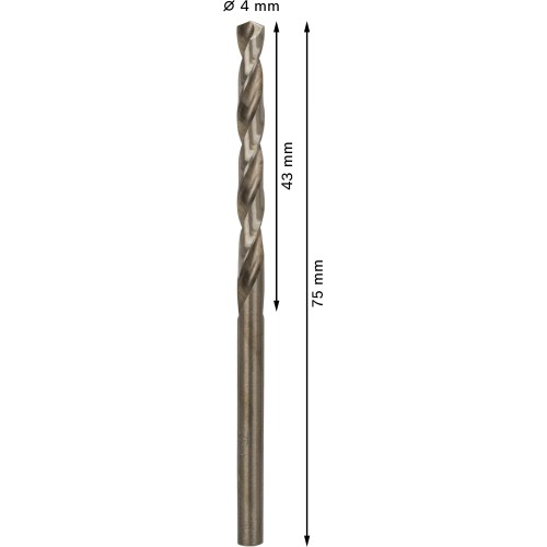 Broca helicoidal PRO Stainless Steel HSS-Co, 4 x 43 x 75 mm, 10 unidades