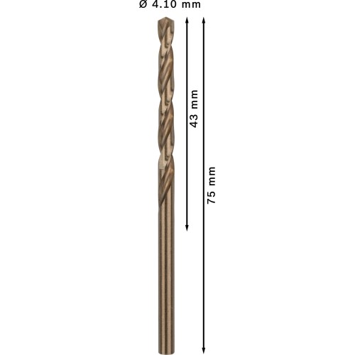 Broca helicoidal PRO Stainless Steel HSS-Co, 4,1 x 43 x 75 mm, 10 unidades