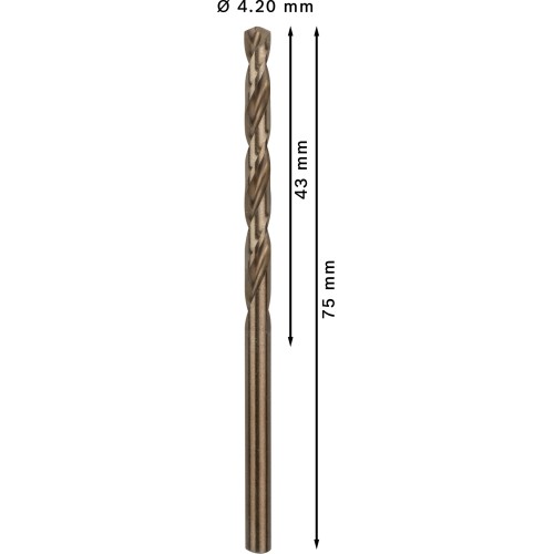 Broca helicoidal PRO Stainless Steel HSS-Co, 4,2 x 43 x 75 mm, 10 unidades
