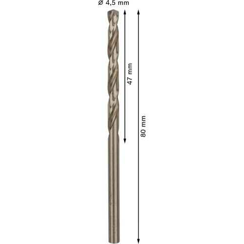 Broca helicoidal PRO Stainless Steel HSS-Co, 4,5 x 47 x 80 mm, 10 unidades
