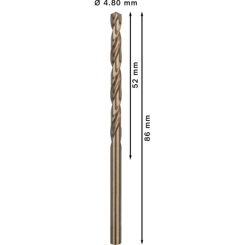 Broca helicoidal PRO Stainless Steel HSS-Co, 4,8 x 52 x 86 mm, 10 unidades