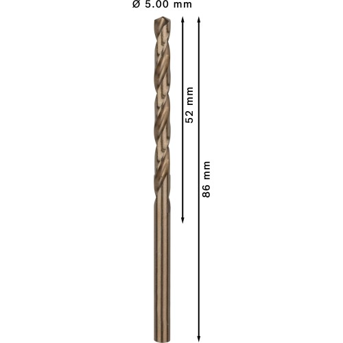 Broca helicoidal PRO Stainless Steel HSS-Co, 5 x 52 x 86 mm, 10 unidades