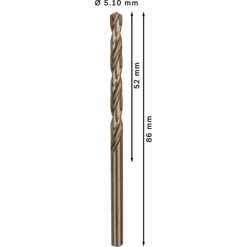 Broca helicoidal PRO Stainless Steel HSS-Co, 5,1 x 52 x 86 mm, 10 unidades