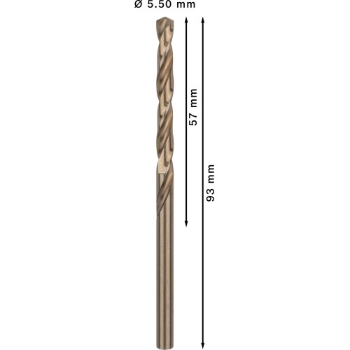 Broca helicoidal PRO Stainless Steel HSS-Co, 5,5 x 57 x 93 mm, 10 unidades