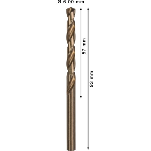 Broca helicoidal PRO Stainless Steel HSS-Co, 6 x 57 x 93 mm, 10 unidades