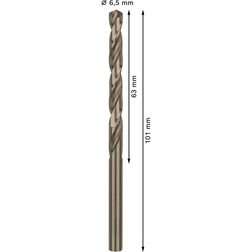 Broca helicoidal PRO Stainless Steel HSS-Co, 6,5 x 63 x 101 mm, 10 unidades