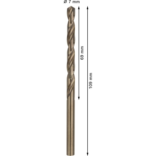Broca helicoidal PRO Stainless Steel HSS-Co, 7 x 69 x 109 mm, 10 unidades