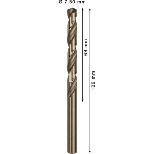 Broca helicoidal PRO Stainless Steel HSS-Co, 7,5 x 69 x 109 mm, 10 unidades