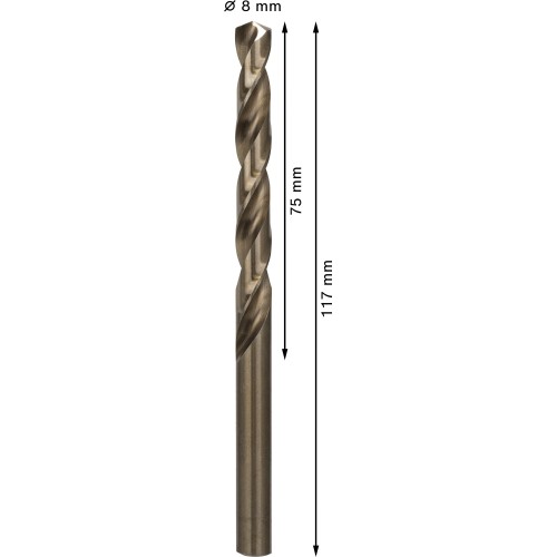 Broca helicoidal PRO Stainless Steel HSS-Co, 8 x 75 x 117 mm, 5 unidades
