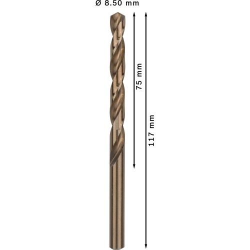 Broca helicoidal PRO Stainless Steel HSS-Co, 8,5 x 75 x 117 mm, 5 unidades