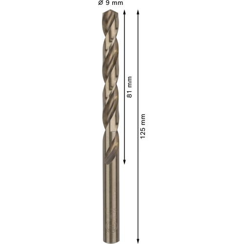 Broca helicoidal PRO Stainless Steel HSS-Co, 9 x 81 x 125 mm, 5 unidades