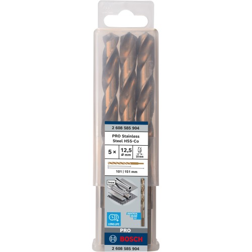 Broca helicoidal PRO Stainless Steel HSS-Co, 12,5 x 101 x 151 mm, 5 unidades