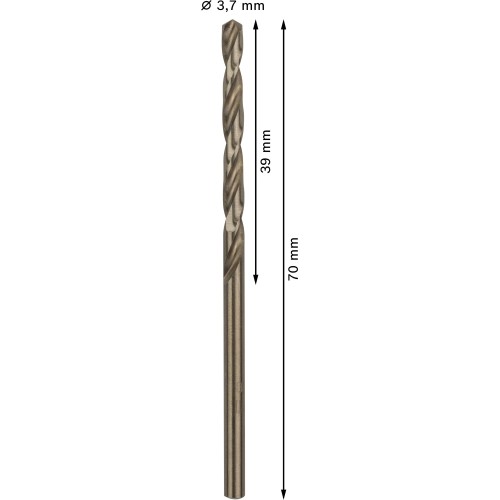 Broca helicoidal PRO Stainless Steel HSS-Co, 3,7 x 39 x 70 mm, 10 unidades