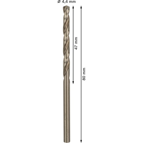 Broca helicoidal PRO Stainless Steel HSS-Co, 4,4 x 47 x 80 mm, 10 unidades