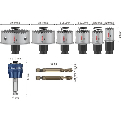 Set de sierras de corona PRO Sheet Metal PC Plus, 8 uds.