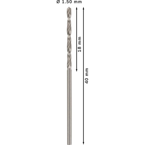 Broca helicoidal PRO Metal HSS-G, longitud estándar, 1,5 x 18 x 40 mm, 10 unidades