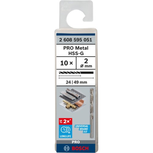 Broca helicoidal PRO Metal HSS-G, longitud estándar, 2 x 24 x 49 mm, 10 unidades