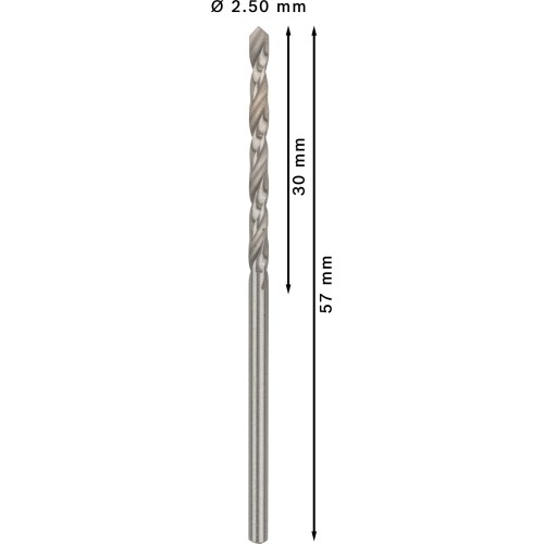 Broca helicoidal PRO Metal HSS-G, longitud estándar, 2,5 x 30 x 57 mm, 10 unidades