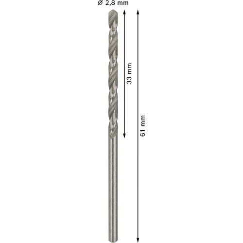 Broca helicoidal PRO Metal HSS-G, longitud estándar, 2,8 x 33 x 61 mm, 10 unidades