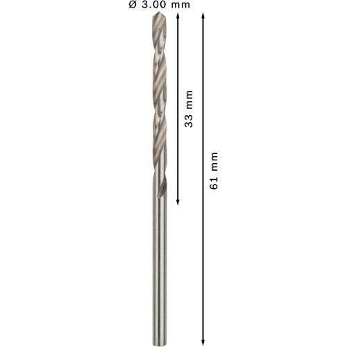 Broca helicoidal PRO Metal HSS-G, longitud estándar, 3 x 33 x 61 mm, 10 unidades