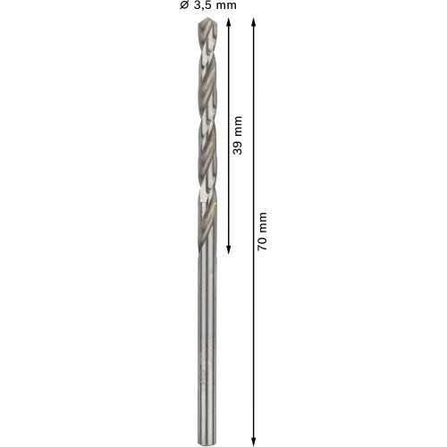 Broca helicoidal PRO Metal HSS-G, longitud estándar, 3,5 x 39 x 70 mm, 10 unidades