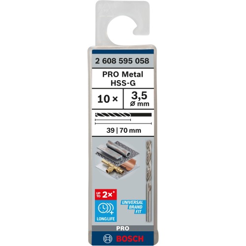 Broca helicoidal PRO Metal HSS-G, longitud estándar, 3,5 x 39 x 70 mm, 10 unidades