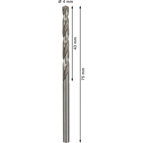 Broca helicoidal PRO Metal HSS-G, longitud estándar, 4 x 43 x 75 mm, 10 unidades