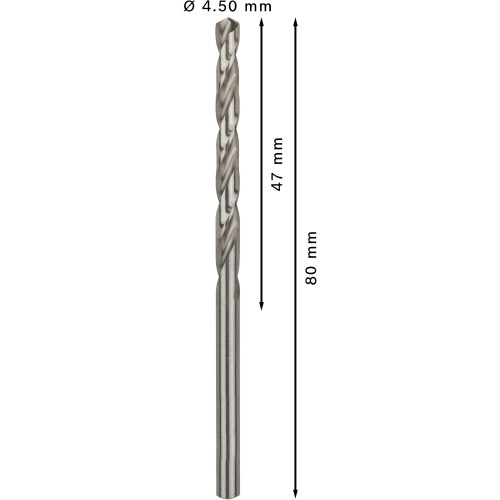 Broca helicoidal PRO Metal HSS-G, longitud estándar, 4,5 x 47 x 80 mm, 10 unidades
