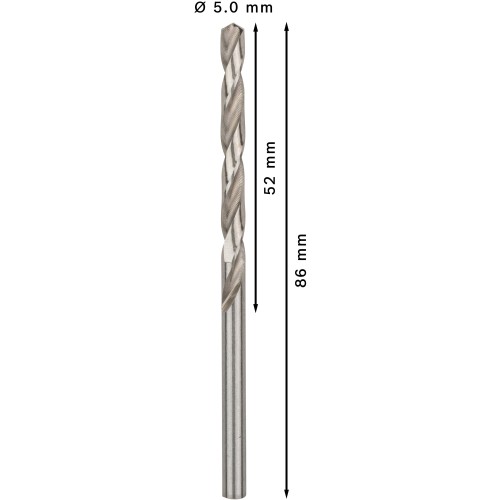 Broca helicoidal PRO Metal HSS-G, longitud estándar, 5 x 52 x 86 mm, 10 unidades